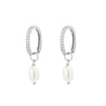 Sterling silver huggie earrings with CZ detail and freshwater pearl