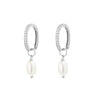 Sterling silver huggie earrings with CZ detail and pearl drop