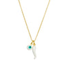 Sterling silver gold plated necklace with white “cornicello” horn and evil eye charm