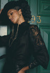Sevilla Cotton Silk Lace Detail Shirt - Onyx