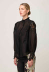 Sevilla Cotton Silk Lace Detail Shirt - Onyx